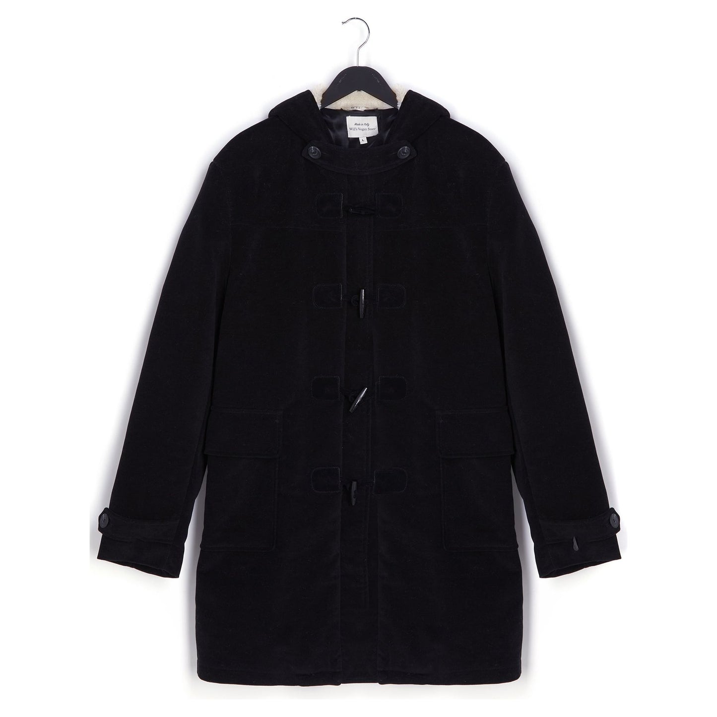 Vegan Wool Duffle Coat with Recycled Vegan Shearling