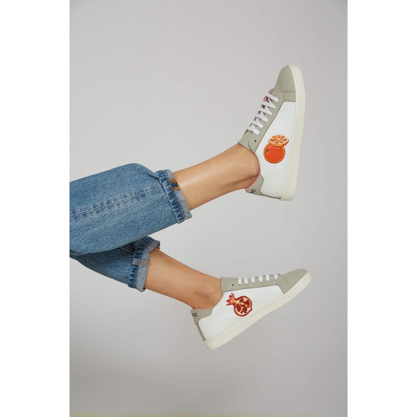 Fruit Vegan Leather Embroidered Sneakers | White & Grey