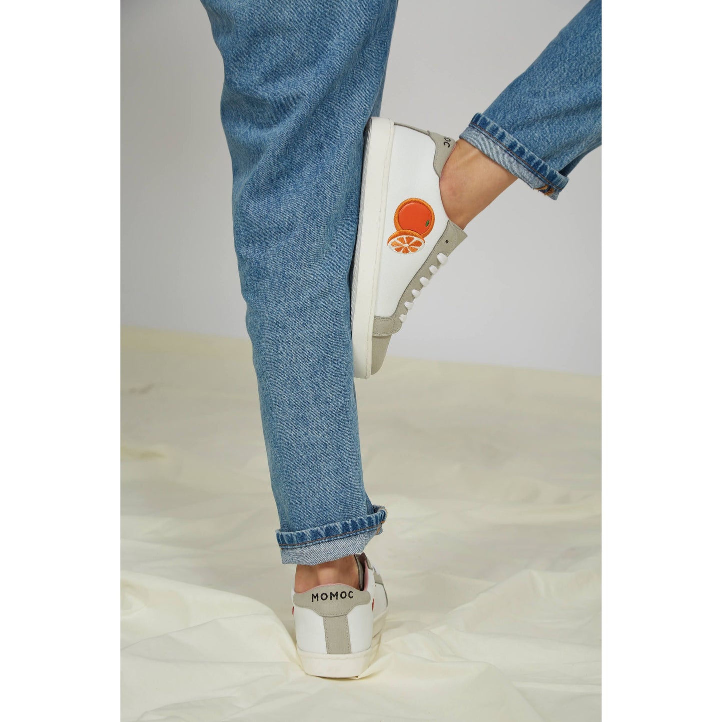 Fruit Vegan Leather Embroidered Sneakers | White & Grey