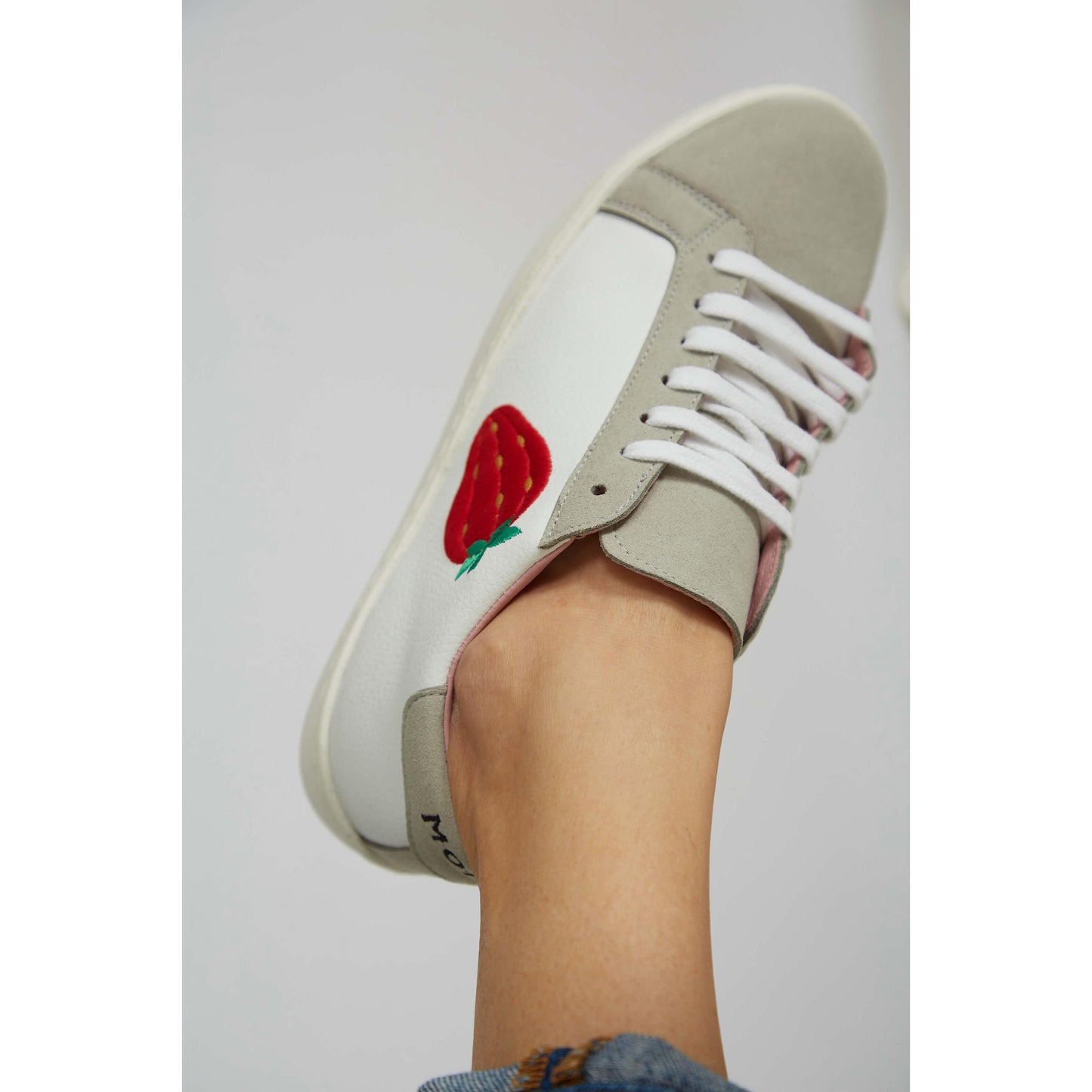 Fruit Vegan Leather Embroidered Sneakers | White & Grey
