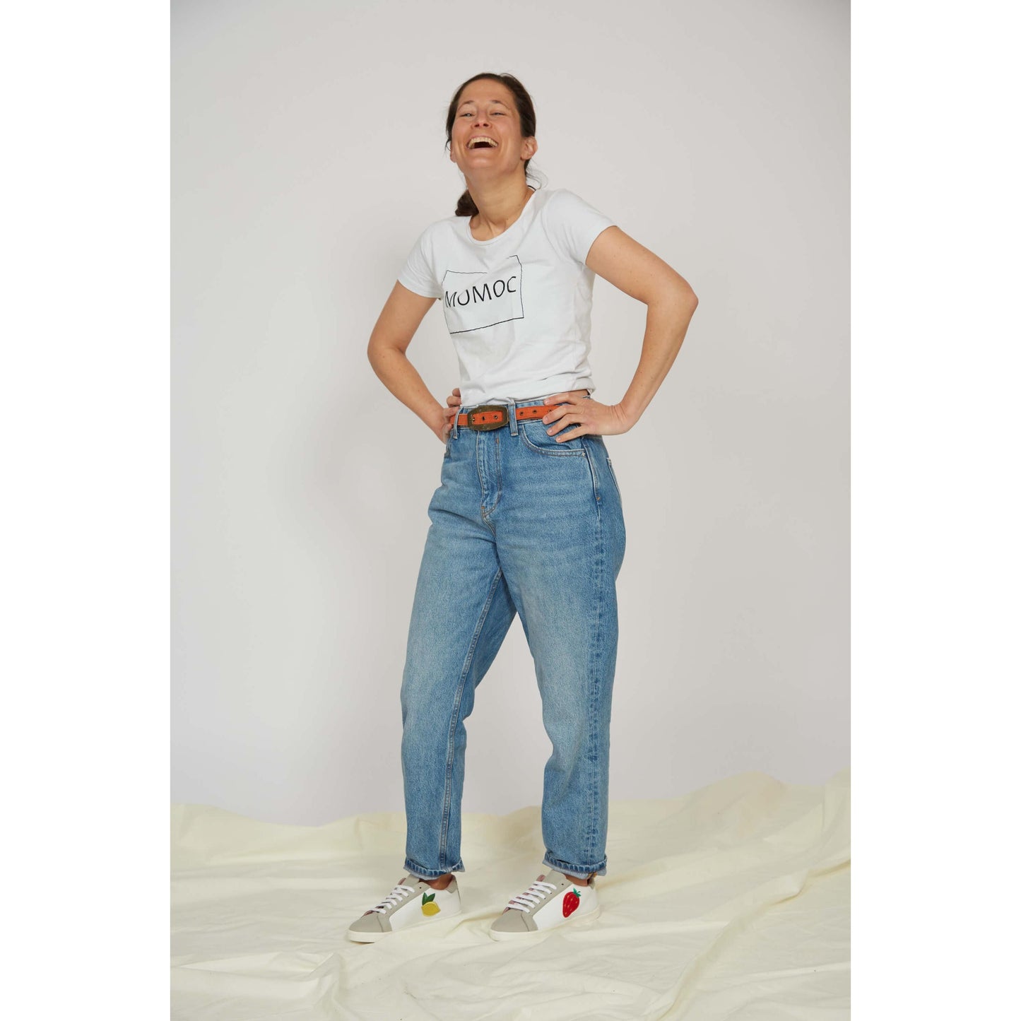 Fruit Vegan Leather Embroidered Sneakers | White & Grey