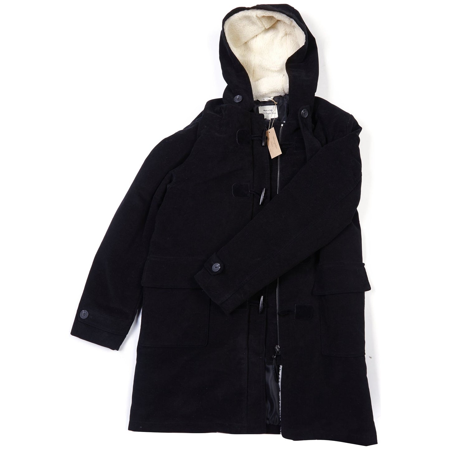 Vegan Wool Duffle Coat with Recycled Vegan Shearling