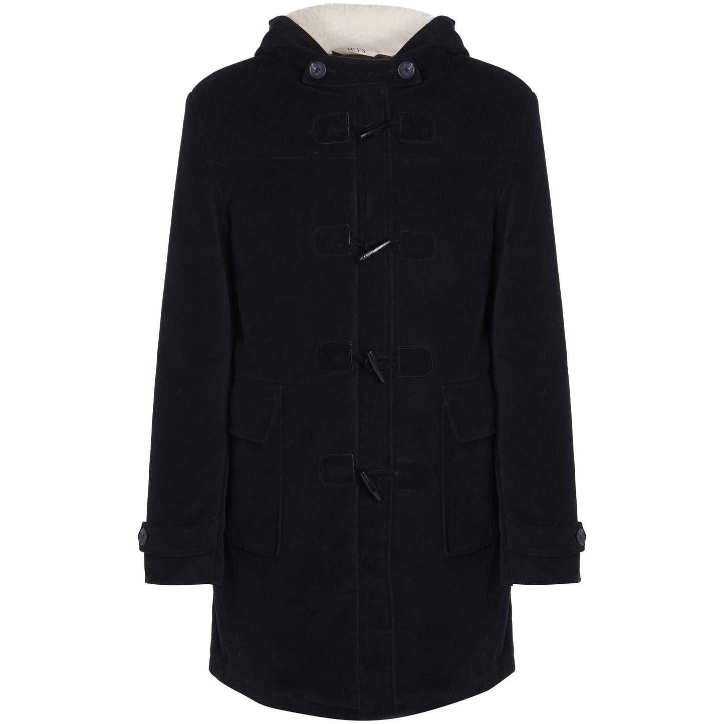 Vegan Wool Duffle Coat with Recycled Vegan Shearling
